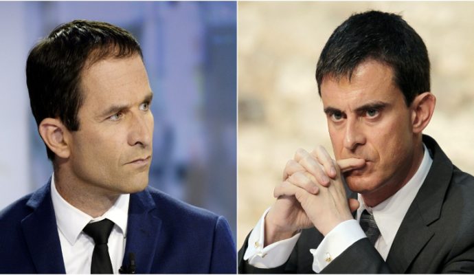 Benoît Hamon arrive devant Manuel Valls