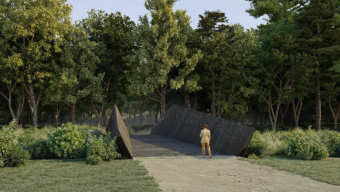 Une passerelle installée au cœur du parc Hébert de la Rousselière